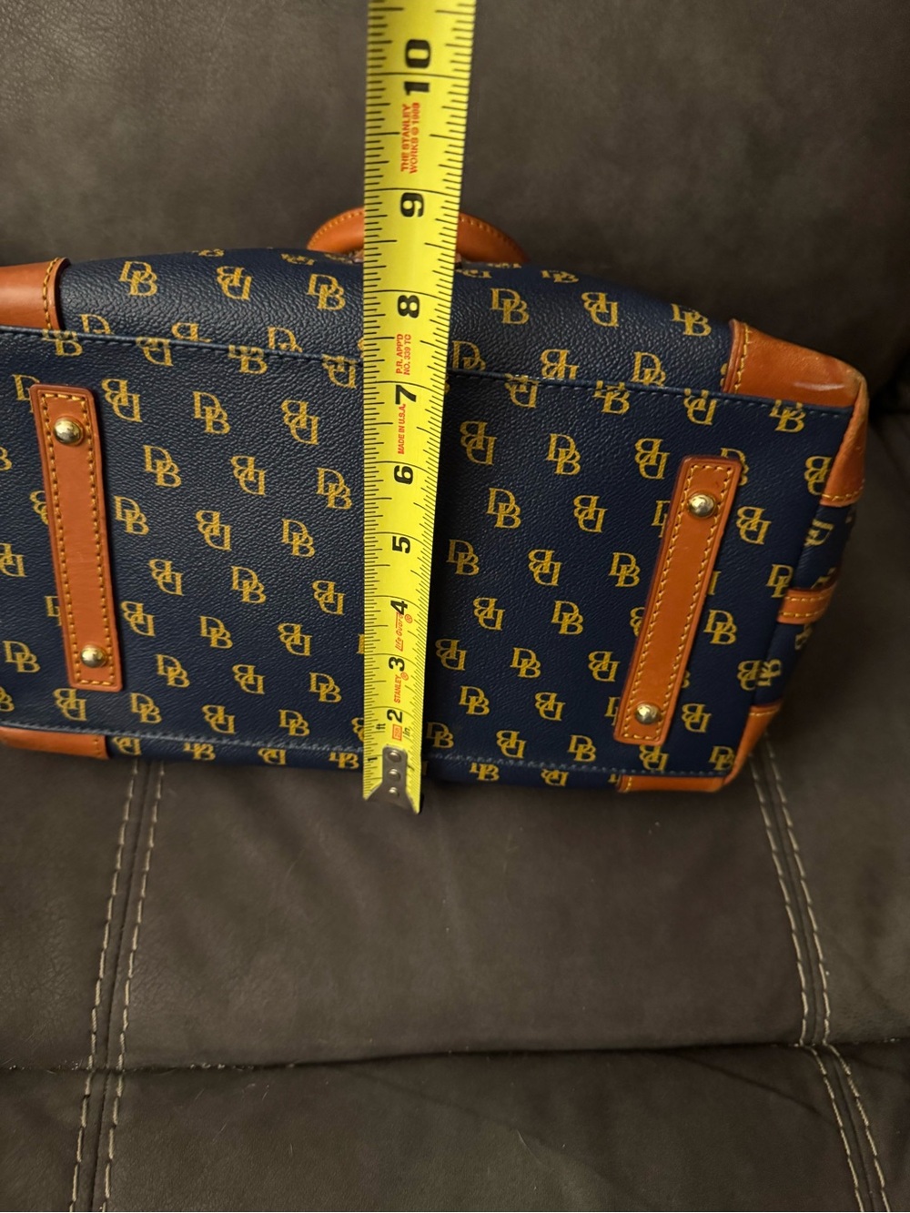Dooney & Bourke Navy Logo Dome Satchel with Brown Trim - Picture 12 of 16